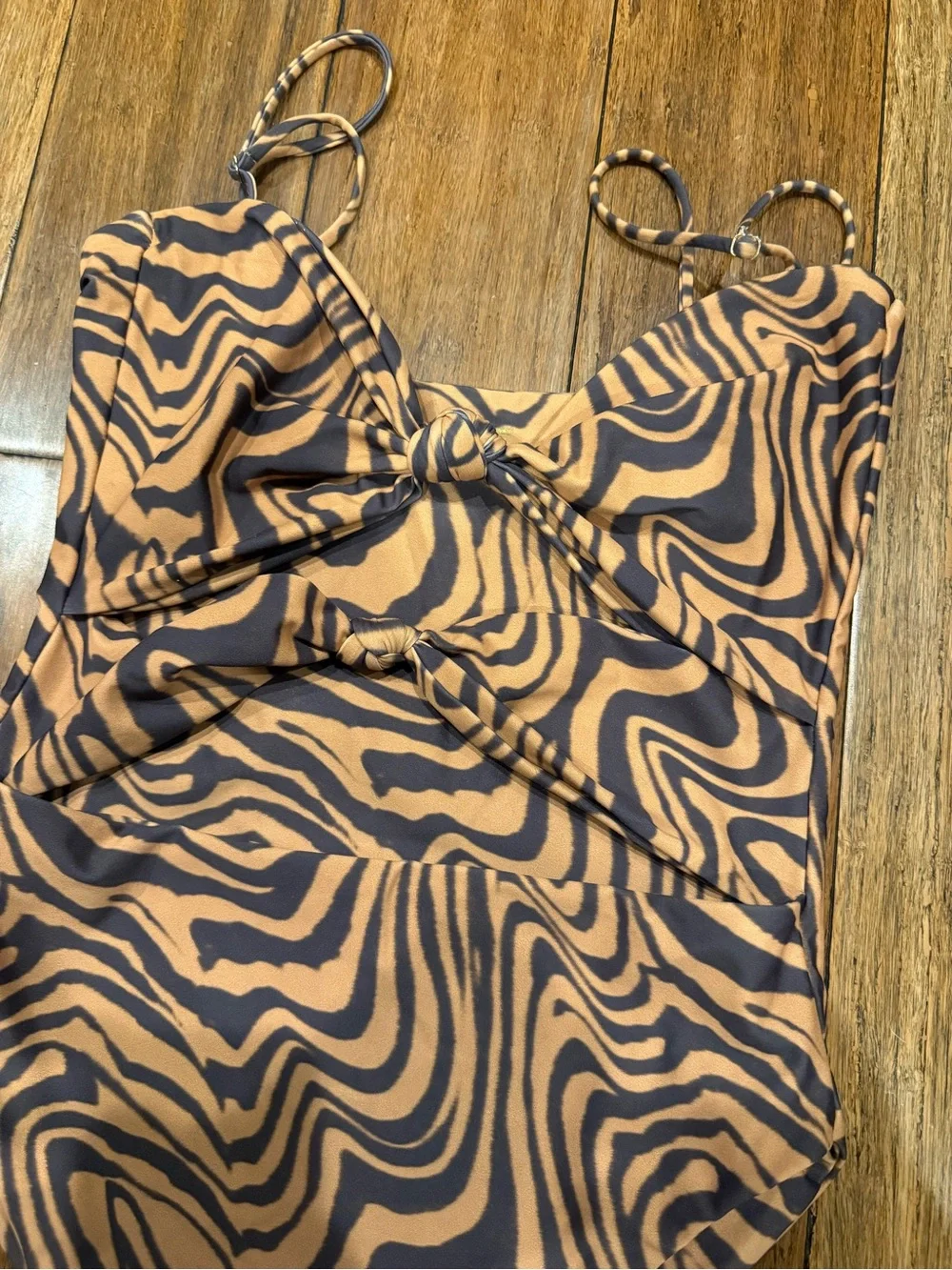 Skatie Twist Knot One-Piece Swimsuit in Tan/Brown